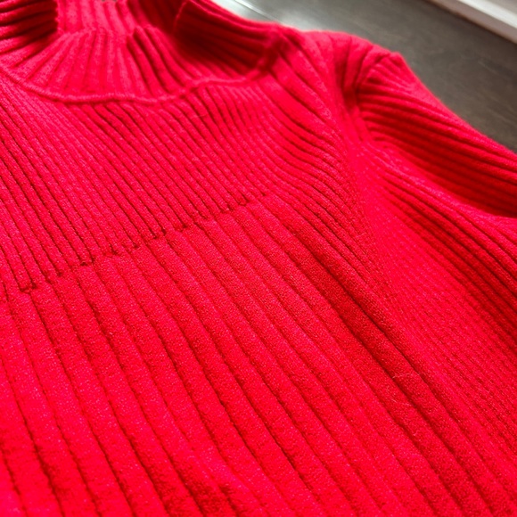 ✨HOST PICK ✨ Mock Neck Red Sweater Dress with Long Sleeves and Asymmetrical Cut - Picture 4 of 7